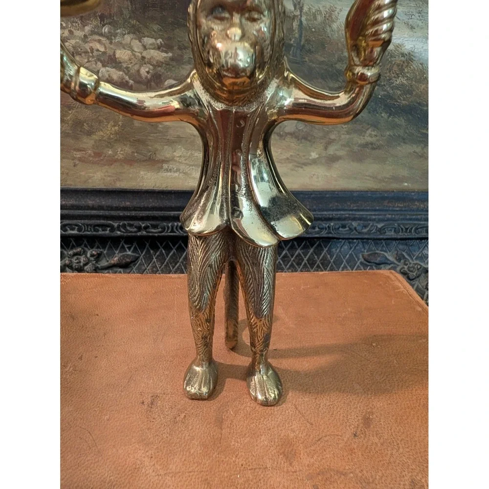 Vintage Brass Monkey Candelabra Double Arm Taper Candle Holder India 8x6